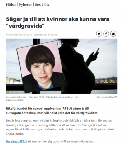 Metro.se - RFSU säger ja till att kvinnor ska kunna vara värdgravida - Nordic Surrogacy